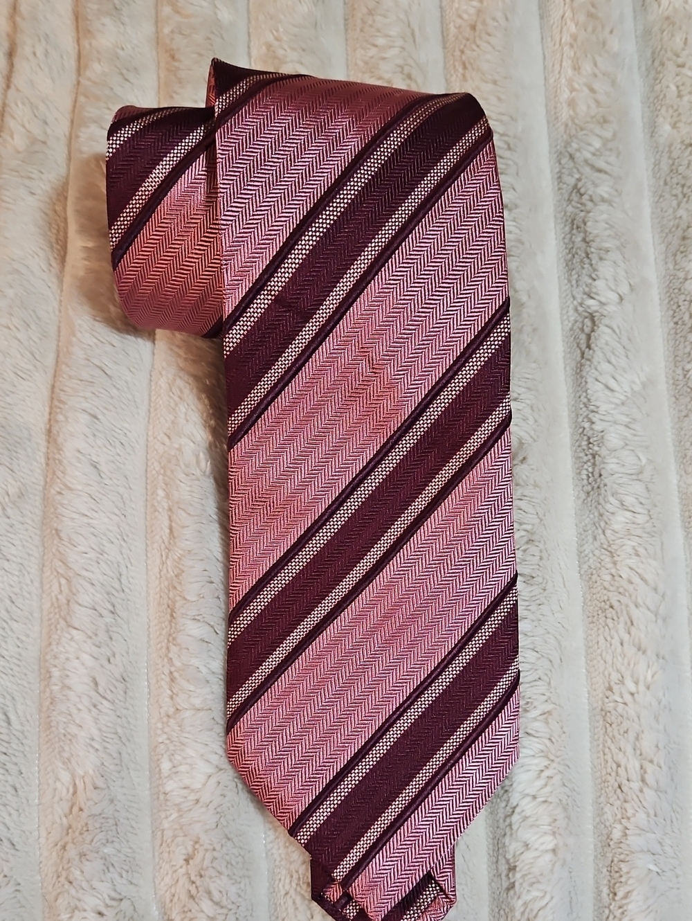 Ermenegildo Zegna Pink and Burgundy Striped Silk Tie